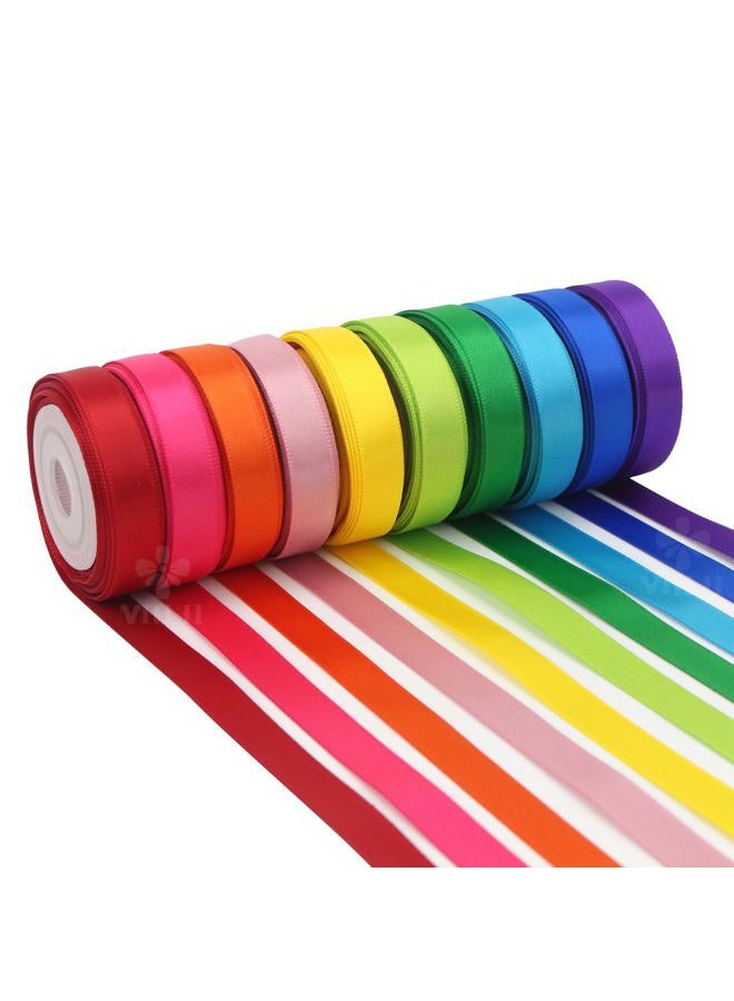 Meedee Rainbow Ribbon Solid Color Assortment 10 Colors Double Face Satin Ribbon for Gift Wrapping Happy Birthday Party Decorations, 3/8" X 5 Yard Each Total 50 Yds Per Package - Image 1