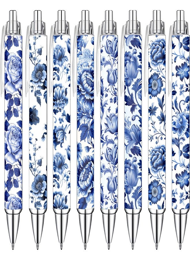 Idealmuzik Blue and White Porcelain Pens Set - Elegant Ceramic-Inspired Writing Pens with Smooth Black Ink - Classic Gift for Students, Teachers, Office Use, Party Favors, Holidays, and Everyday Writing, 8 Pack - Image 1