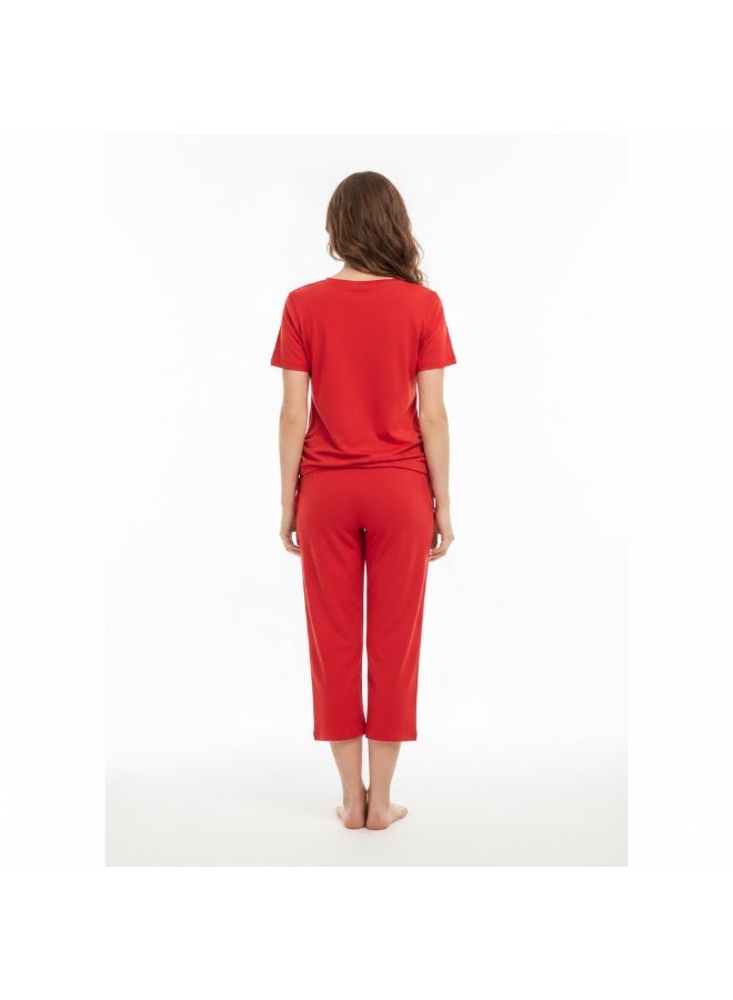 JOANNA 2-Piece Pajama Set Short Sleeve Heart Print Top and Capri Pants Soft Sleepwear - Image 2