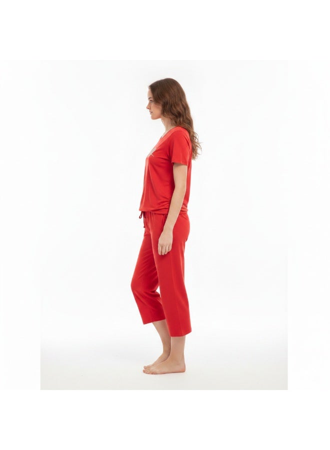 JOANNA 2-Piece Pajama Set Short Sleeve Heart Print Top and Capri Pants Soft Sleepwear - Image 3