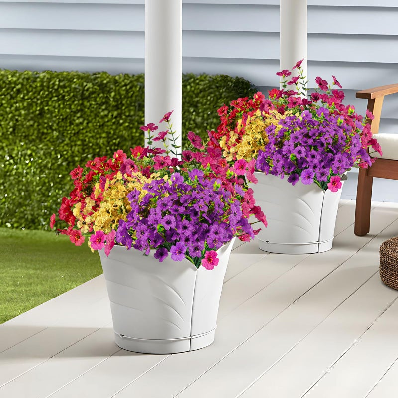Alupssuc 24 Bundles Artificial Faux Flowers for Outdoors Decoration  UV Resistant Eucalyptus Violets Fake Stem Plants for Outside Garden Yard Porch Window Indoor Home Decor(Mix 4 Colors) - Image 5