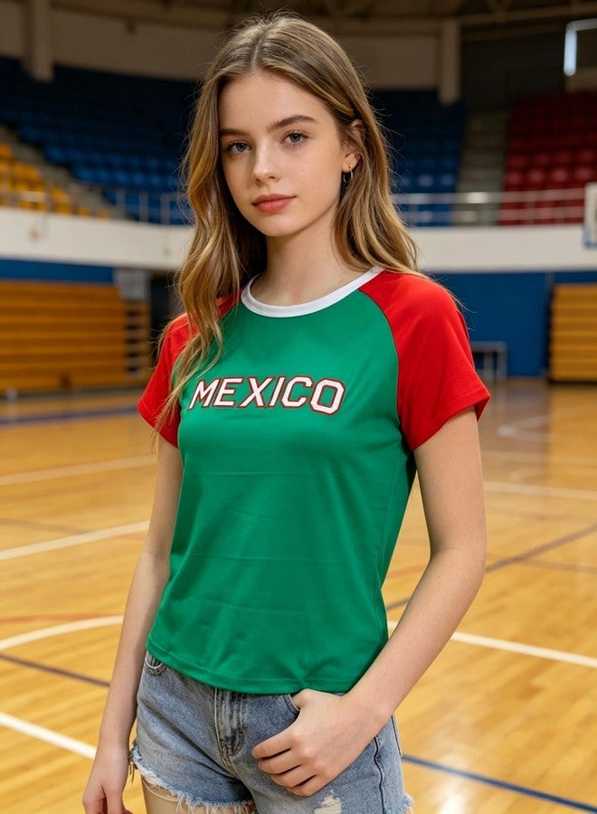 Aonoapll Women Vintage Graphic Baby Tees Y2k Mexico Crop Top 90s Mexican Jersey Shirts Summer Cropped Tee Streetwear(Red Green,Small) - Image 5