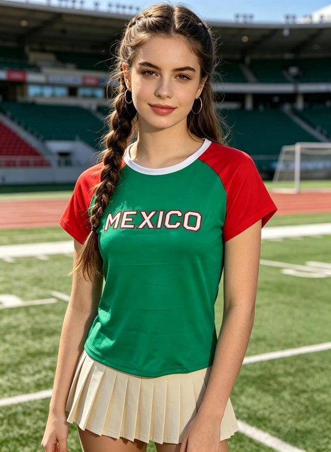 Aonoapll Women Vintage Graphic Baby Tees Y2k Mexico Crop Top 90s Mexican Jersey Shirts Summer Cropped Tee Streetwear(Red Green,Small) - Image 3