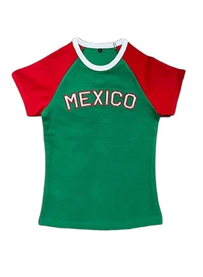 Aonoapll Women Vintage Graphic Baby Tees Y2k Mexico Crop Top 90s Mexican Jersey Shirts Summer Cropped Tee Streetwear(Red Green,Small) - Image 1