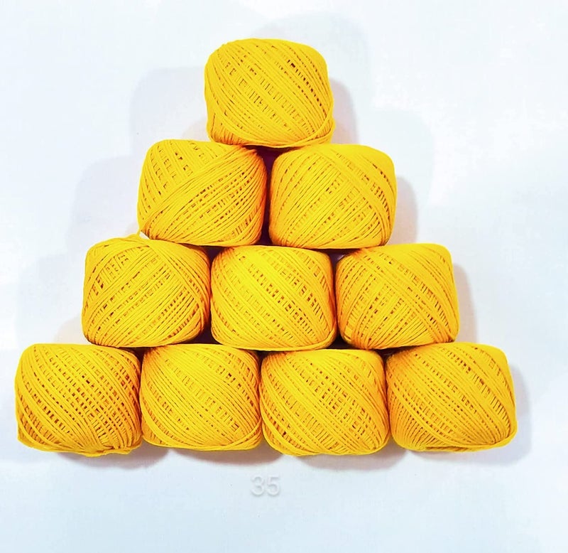 SHOPOBOX Embroidery Material Crochet Cotton Thread Yarn for Knitting and Craft Making Combo Pack of 10 (HALDI Yellow) - Image 1