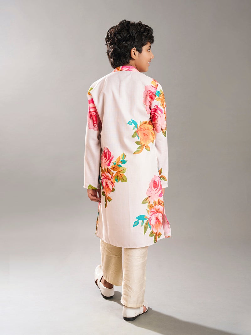 PRASHA Boys off white floral printed  kurta with a off  white pajama - Image 2