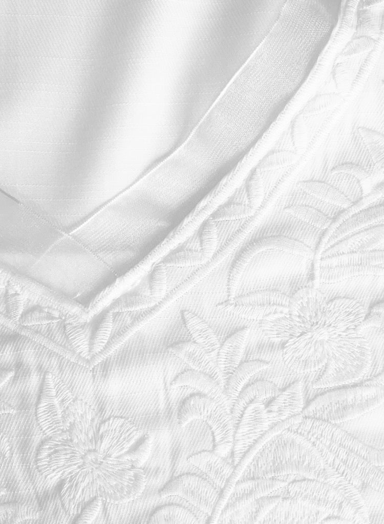 SOLOBUY Summer shirt, Sleeves 3/4, White color With Embroidery - Image 3