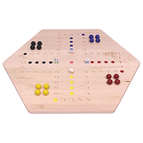 AmishToyBox.com Wahoo Wooden Marble Game Board Set - Large 24" Wide - Solid Maple Wood - Double-Sided - with Large 22mm Marbles and Dice Included - Image 5