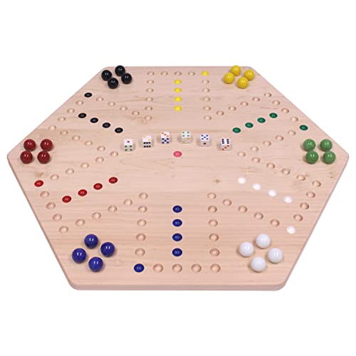 AmishToyBox.com Wahoo Wooden Marble Game Board Set - Large 24" Wide - Solid Maple Wood - Double-Sided - with Large 22mm Marbles and Dice Included - Image 3