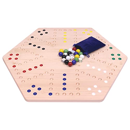 AmishToyBox.com Wahoo Wooden Marble Game Board Set - Large 24" Wide - Solid Maple Wood - Double-Sided - with Large 22mm Marbles and Dice Included - Image 1