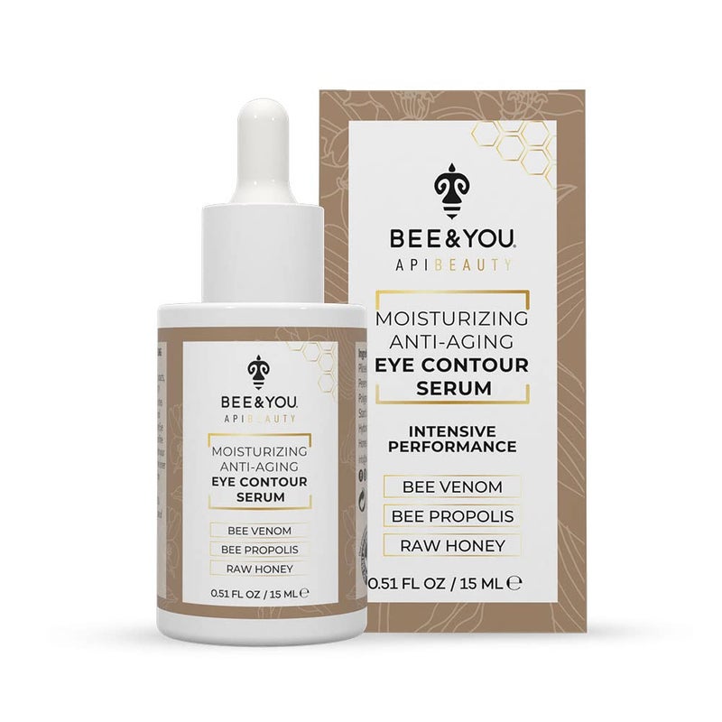 BEE & YOU BEE and YOU Eye Serum Anti Aging Anti Wrinkle Serum 100 Natural with Bee Venom Propolis Extract Raw Honey Hyaluronic Acid For Dark Circles Under Eye Treatment and Puffiness Skin Care 15ml