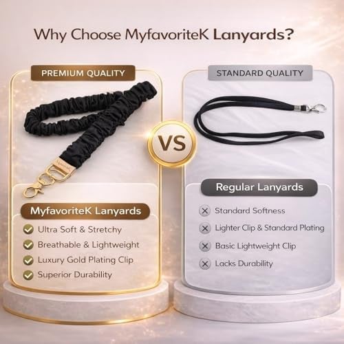 MyfavoriteK Stylish Scrunchie Lanyard for ID Badges Cute Neck Stretchy Lanyard for Keys Retractable Keychain Holder (Black) - Image 4
