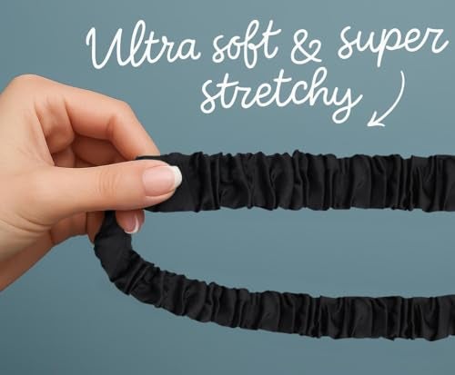 MyfavoriteK Stylish Scrunchie Lanyard for ID Badges Cute Neck Stretchy Lanyard for Keys Retractable Keychain Holder (Black) - Image 2