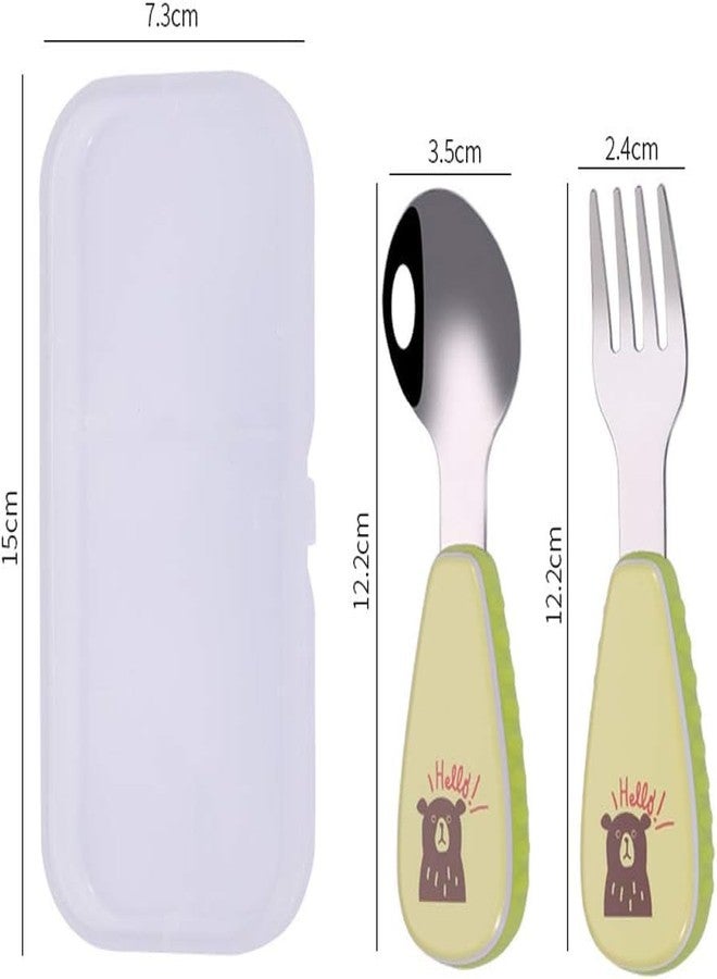 KAPO Stainless Steel Spoon & Fork Cutlery Set for Kids Boys Girls with Storage Carrying Case with Silicone Grip (Green) - Image 2