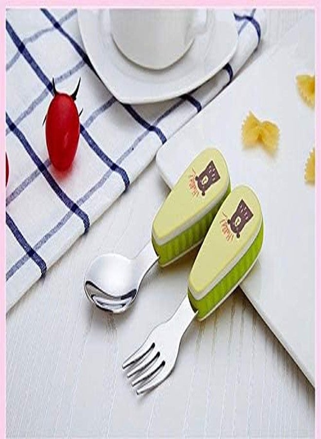 KAPO Stainless Steel Spoon & Fork Cutlery Set for Kids Boys Girls with Storage Carrying Case with Silicone Grip (Green) - Image 3