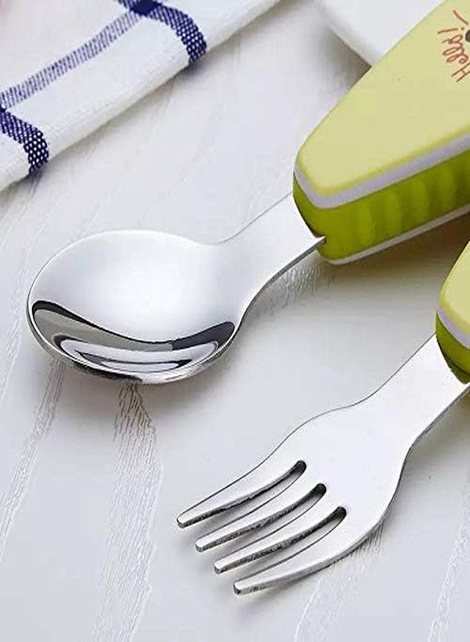 KAPO Stainless Steel Spoon & Fork Cutlery Set for Kids Boys Girls with Storage Carrying Case with Silicone Grip (Green) - Image 5