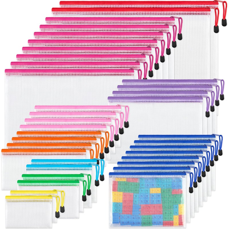 JARLINK 36 Pack 8 Sizes Mesh Pouch, 9 Colors, Waterproof Zipper File Bags Document Multipurpose Travel Bags for Office, School, Board Game, Puzzles, Cosmetics, Travel Accessories, and Home Organize - Image 1