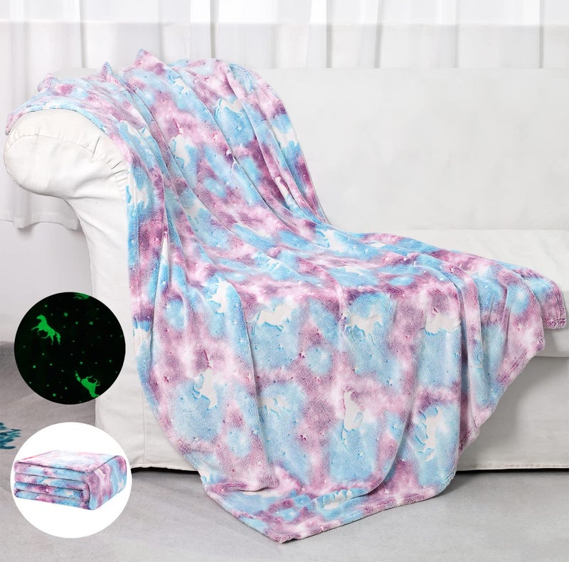 SALIMAH Glow in The Dark Blanket Unicorns Gifts for Girls Toys for Girls Age 2 3 4 5 6 7 8 9 10 Year Old Soft Kids Blankets Gifts for Grandkids Teens for Christmas Birthday 50x60
