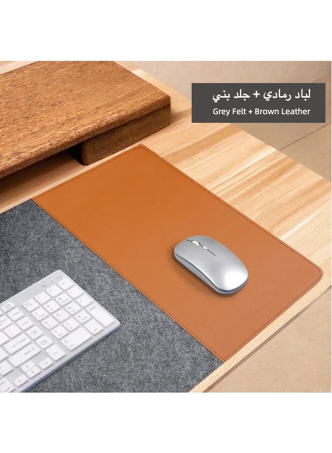 Felt Leather Office Mouse Pad - Grey Felt + Brown Leather - Image 1
