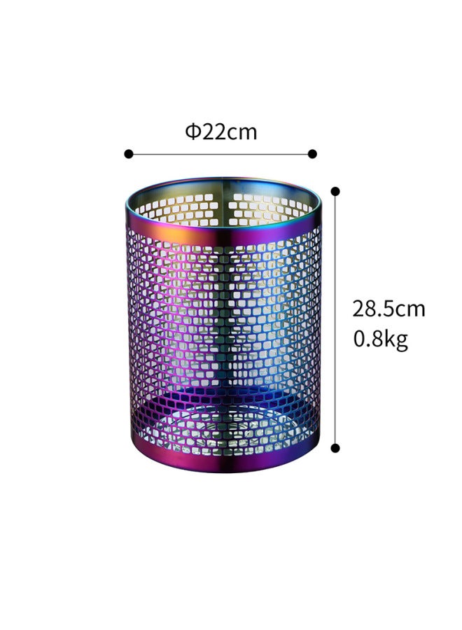 Hollow Stainless Steel Trash Can, Open Top Metal Waste Bin, Simple Desk Storage Bucket for Office Bathroom Bedroom