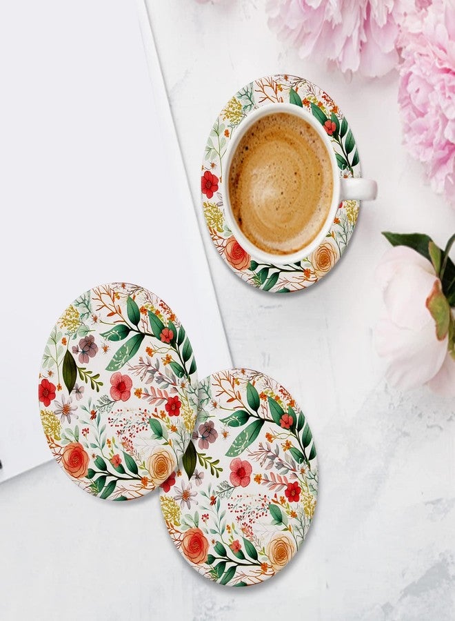 Deceram 6 Pack Cute Flower Drink Coasters with Holder Funny Ceramic Absorbent Coaster Set of 6 Decorative Coffee Table Decor Gift Unique Desk Vintage Outdoor Coster Modern Cool Floral Tea Cup Boho Coasters - Image 4