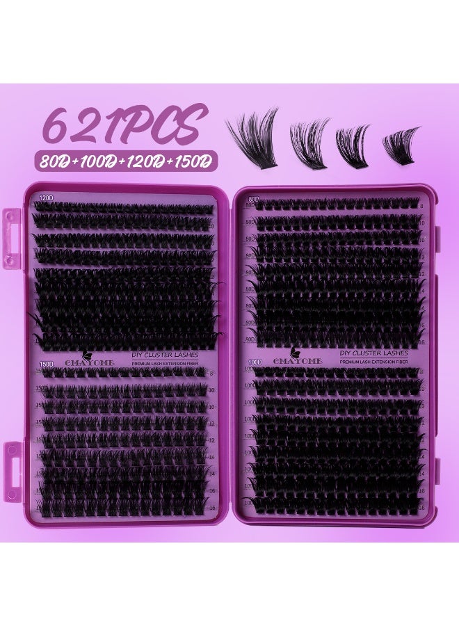 كمايو مجموعة رموش فردية من 621 قطعة بتصميم D Curl مع لاصق ومثبت، ملقط، وفرشاة، سهلة الاستخدام للمبتدئين، دفتر رموش عالي السعة مناسب لمختلف أنواع المكياج، رموش صناعية كثيفة تدوم طويلاً، هدية مثالية للنساء - Image 4