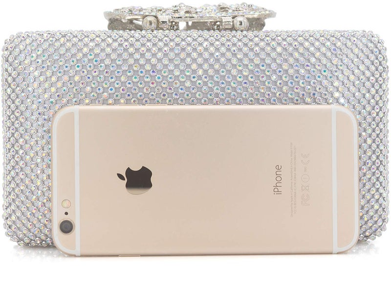DEXMAY DM Dexmay Rhinestone Crystal Clutch Purse Butterfly Clasp Women Evening Bag for Formal Party AB Silver - Image 2
