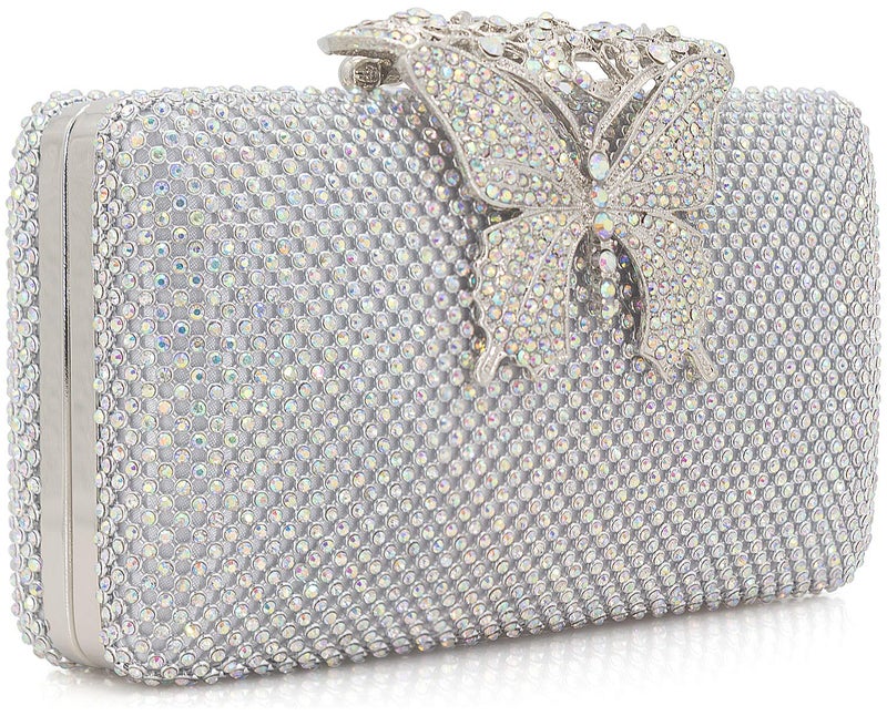 DEXMAY DM Dexmay Rhinestone Crystal Clutch Purse Butterfly Clasp Women Evening Bag for Formal Party AB Silver - Image 3