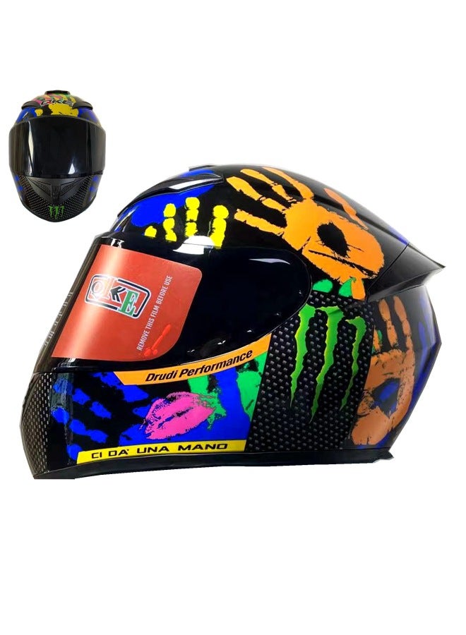 Palm Flower-with Black Mirror Electric Vehicle Helmet Men's Winter Warm Full Helmet Women's Four Seasons Universal Motorcycle Battery Full Covered Safety Helmet