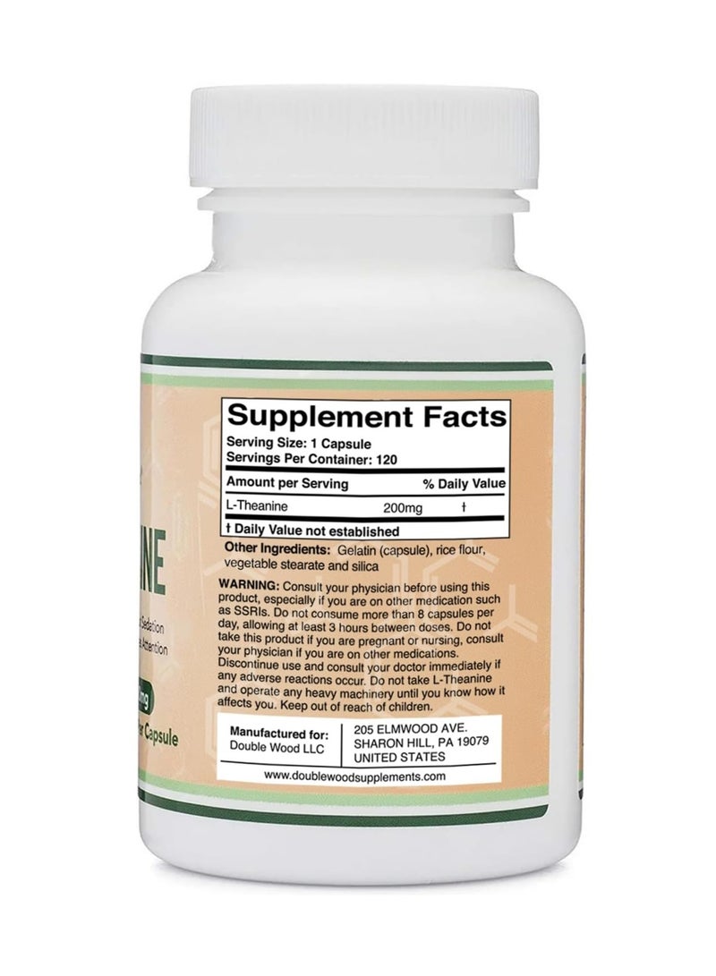 Double Wood Supplements L-Theanine Supplement Synergy with Magnesium L-Threonate and Apigenin 200 mg 120 capsules - Image 3