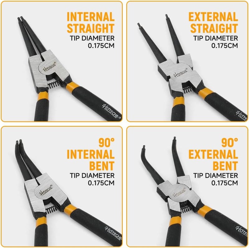 HOTECHE 7"/180mm 4Pcs Cr-V Circlip Pliers Set, External/Internal Straight&Bent, for Automotive Retaining Ring Removal, Home Appliance maintenance - Image 5