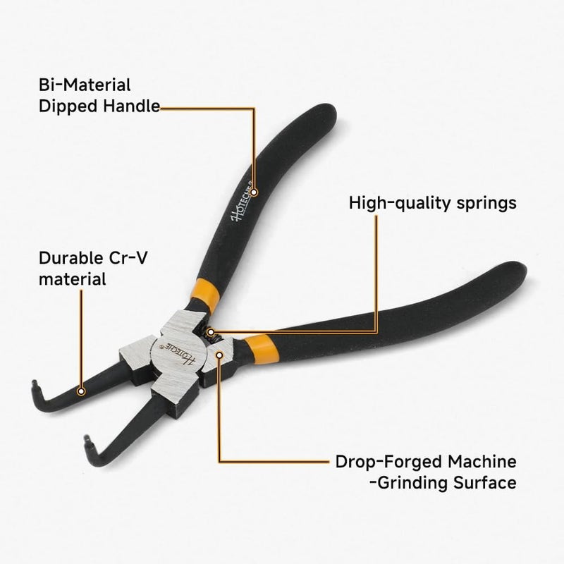 HOTECHE 7"/180mm 4Pcs Cr-V Circlip Pliers Set, External/Internal Straight&Bent, for Automotive Retaining Ring Removal, Home Appliance maintenance - Image 3