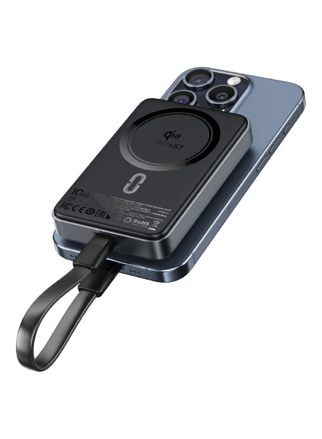 ACEFAST Power Bank 10,000mAh, Magnetic Wireless Fast Charging PD 30W, Qi2 certified, Built-in foldable stand, USB-C Port, (M11) - Black - Image 3