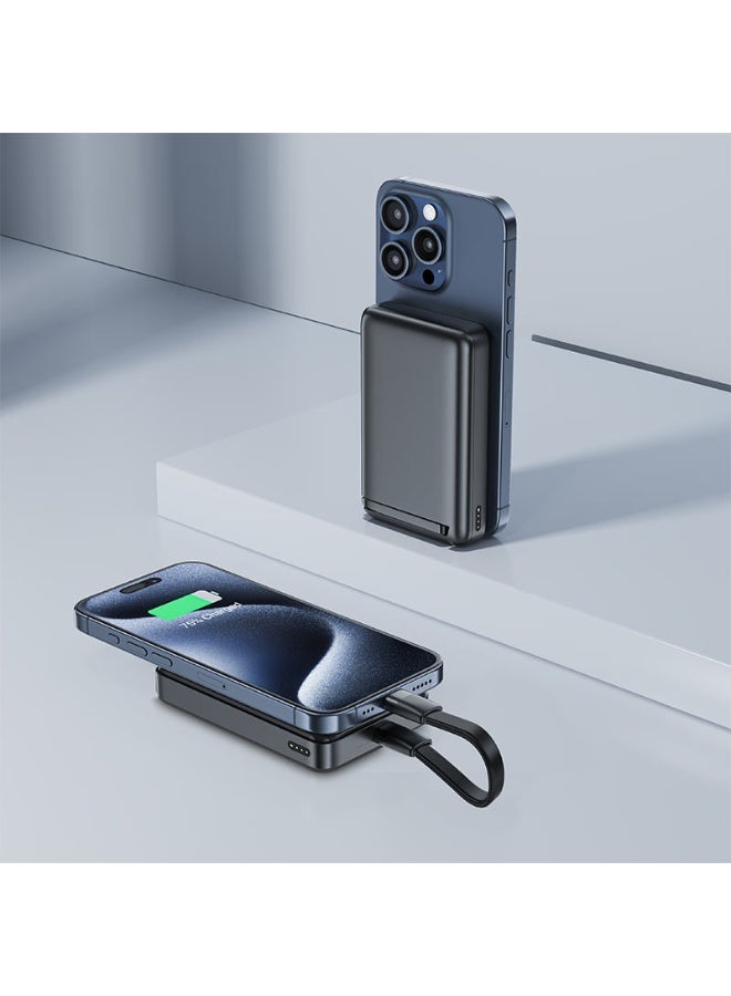 ACEFAST Power Bank 10,000mAh, Magnetic Wireless Fast Charging PD 30W, Qi2 certified, Built-in foldable stand, USB-C Port, (M11) - Black - Image 4