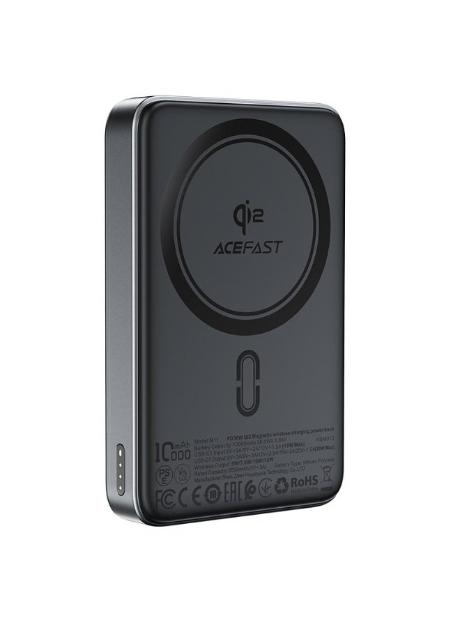 ACEFAST Power Bank 10,000mAh, Magnetic Wireless Fast Charging PD 30W, Qi2 certified, Built-in foldable stand, USB-C Port, (M11) - Black - Image 1