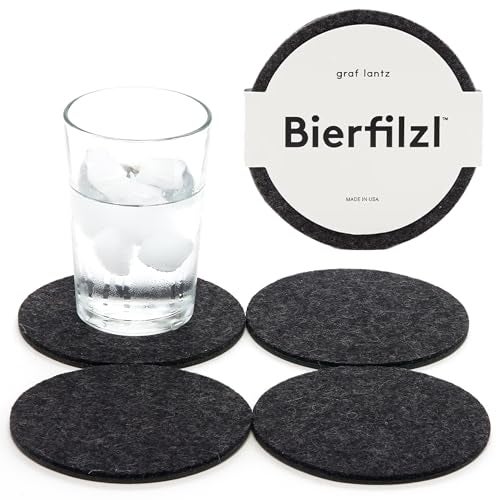 Graf Lantz  Bierfilzl Felt Coasters  Round  100 Merino Wool  Moisture Wicking  Heat Resistant  Sustainable  Home Decor  Bar Decor  Housewarming Gift  4 Coaster Set  4 Circles  Charcoal