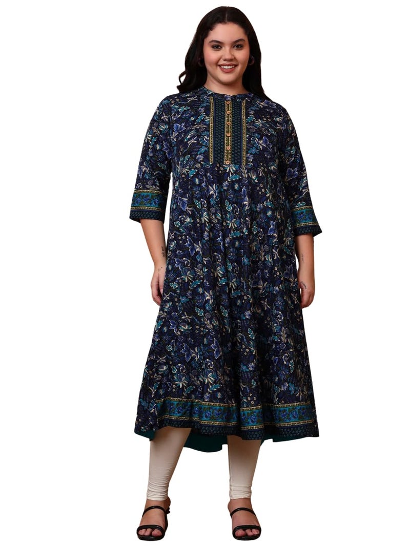 Yash Gallery Women's Polyester Relaxed Fit Anarkali Kurti (Blue) - Image 1