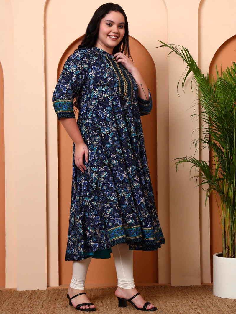 Yash Gallery Women's Polyester Relaxed Fit Anarkali Kurti (Blue) - Image 3