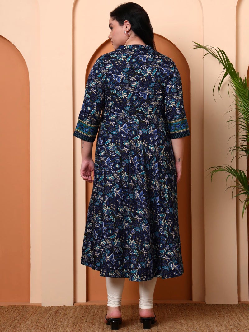 Yash Gallery Women's Polyester Relaxed Fit Anarkali Kurti (Blue) - Image 5