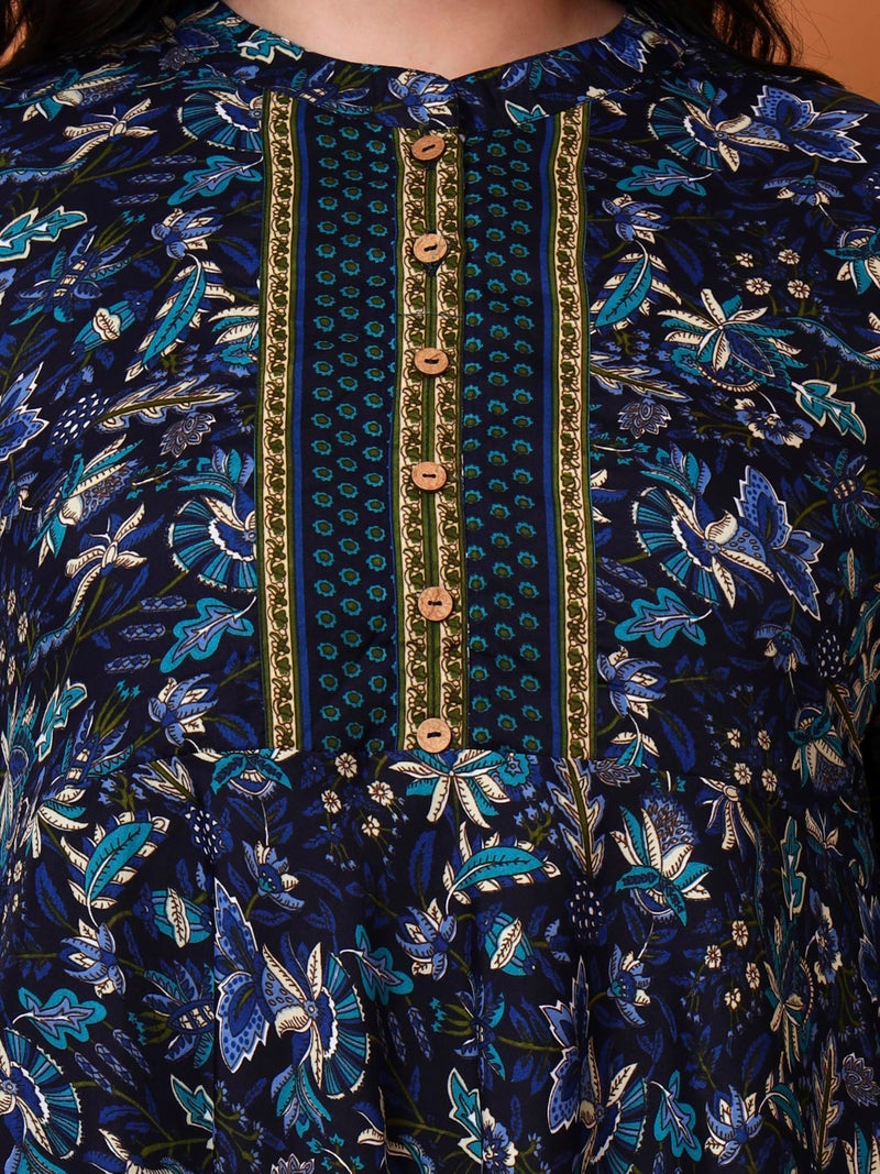 Yash Gallery Women's Polyester Relaxed Fit Anarkali Kurti (Blue) - Image 4