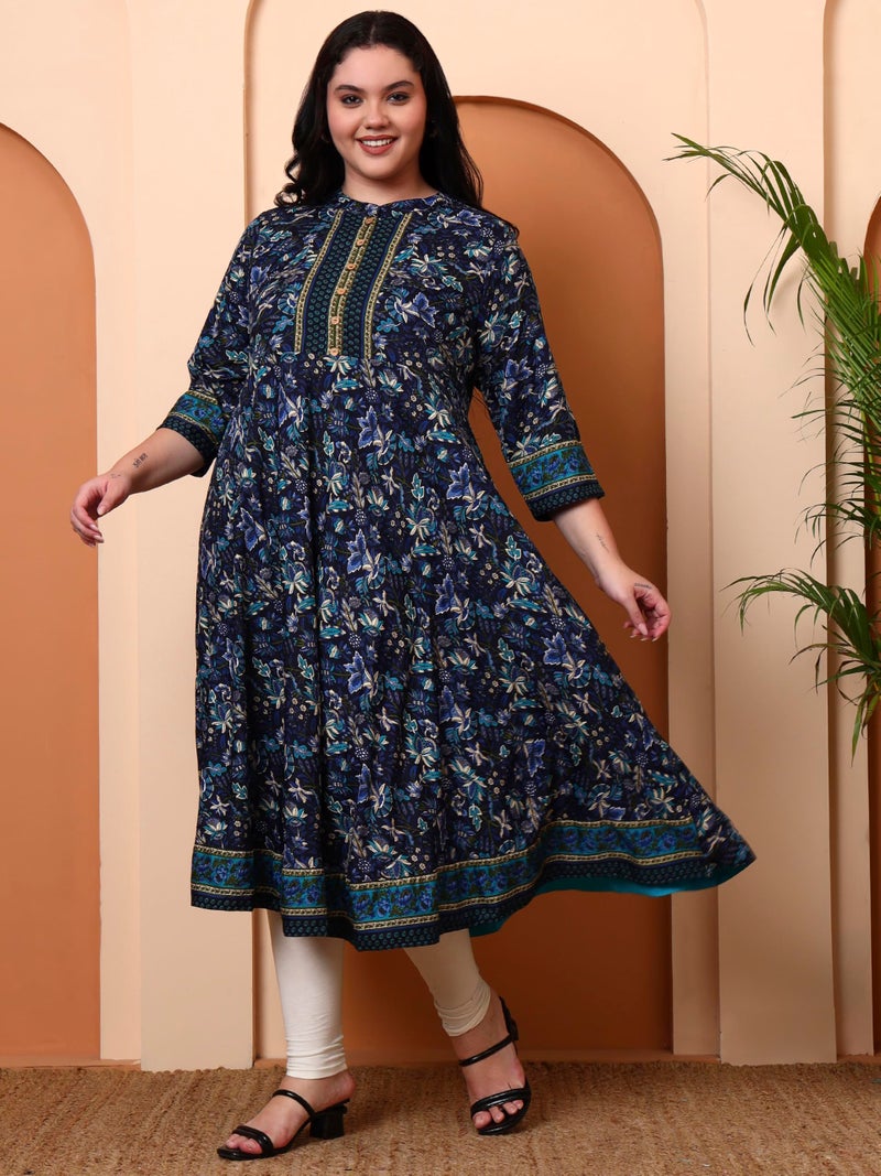 Yash Gallery Women's Polyester Relaxed Fit Anarkali Kurti (Blue) - Image 2