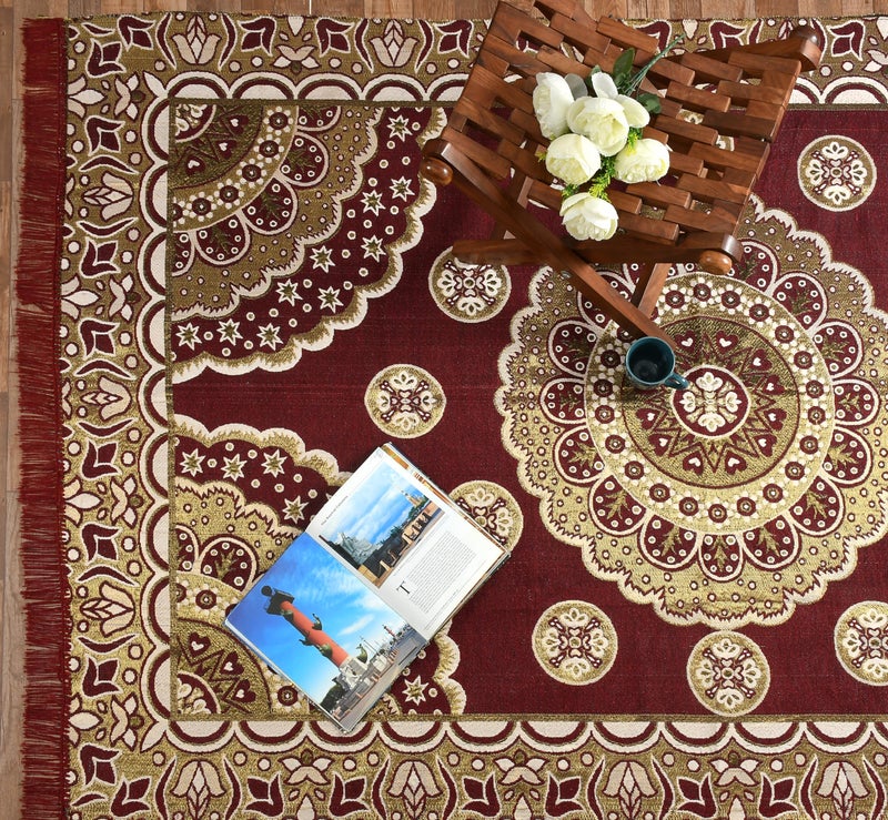 Purav Light Floral Design Cotton Carpet 5x7 feet for Living Room Bedroom Home Decor Carpets Mat (Red-1 Color) - Image 2