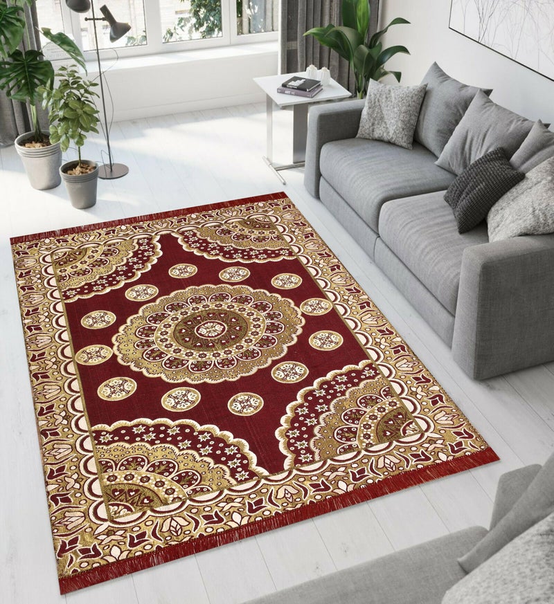 Purav Light Floral Design Cotton Carpet 5x7 feet for Living Room Bedroom Home Decor Carpets Mat (Red-1 Color) - Image 1