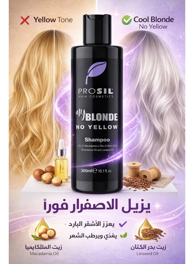 PROSIL My Blonde No Yellow Shampoo for Blonde & Bleached Hair – Anti-Yellow Toning with Macadamia & Linseed Oils – 300ml - Image 1
