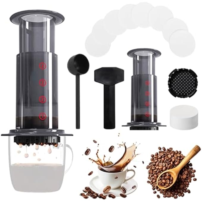 SUPVOX Coffee Press Percolator 3 In 1 Coffee Press With Detachable Design And 100 Paper Filters French Press Easy Press Coffee Brewing Pot For Camping  Travel Food Grade Manual Press Grey - Image 1