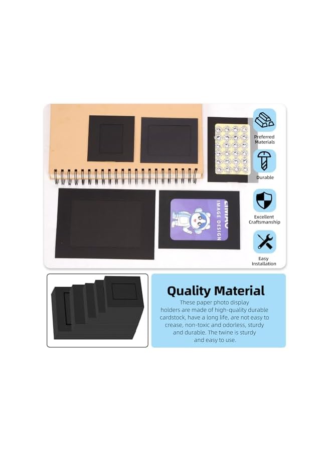 The Bros 105pcs 3in 4in 5in 6in 7in Cardboard Picture Frames, Black DIY Cardboard Photo Hanging Display, Paper Picture Frame with Clips and Strings for Home School Party Office Wall Decor - Image 5