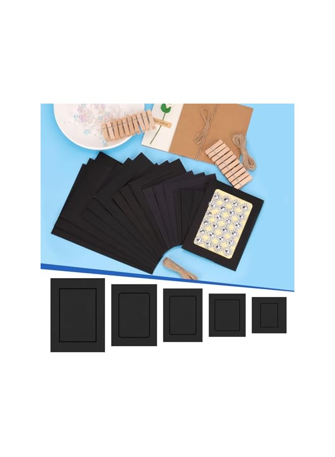 The Bros 105pcs 3in 4in 5in 6in 7in Cardboard Picture Frames, Black DIY Cardboard Photo Hanging Display, Paper Picture Frame with Clips and Strings for Home School Party Office Wall Decor - Image 4