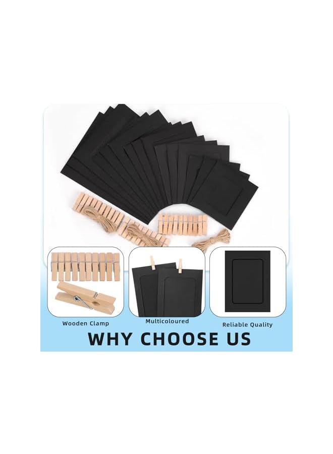 The Bros 105pcs 3in 4in 5in 6in 7in Cardboard Picture Frames, Black DIY Cardboard Photo Hanging Display, Paper Picture Frame with Clips and Strings for Home School Party Office Wall Decor - Image 3