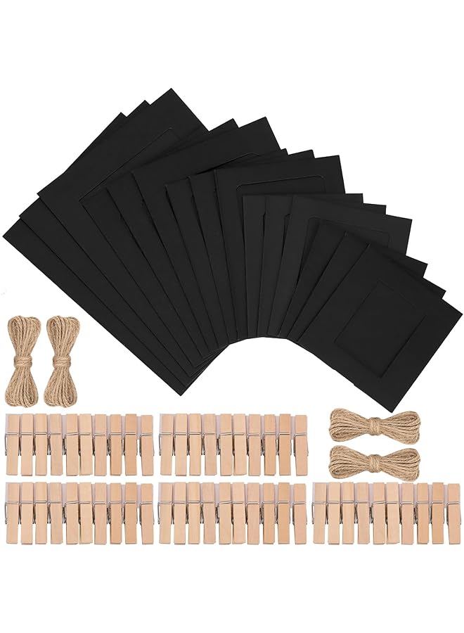 The Bros 105pcs 3in 4in 5in 6in 7in Cardboard Picture Frames, Black DIY Cardboard Photo Hanging Display, Paper Picture Frame with Clips and Strings for Home School Party Office Wall Decor - Image 1