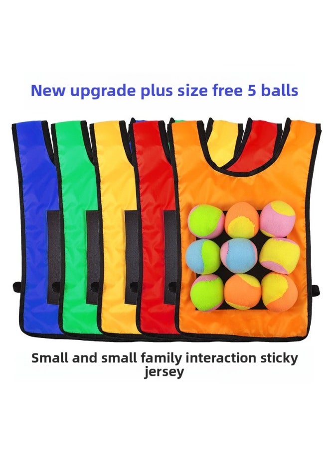 null - Children's Sticky Jersey Vest Avoidance Game Sticky Ball Target Throwing Kindergarten Outdoor Parent-Child Interactive Tail-Tail Props-Color:[blue] Large Size Comes With 5 Balls - Image 1